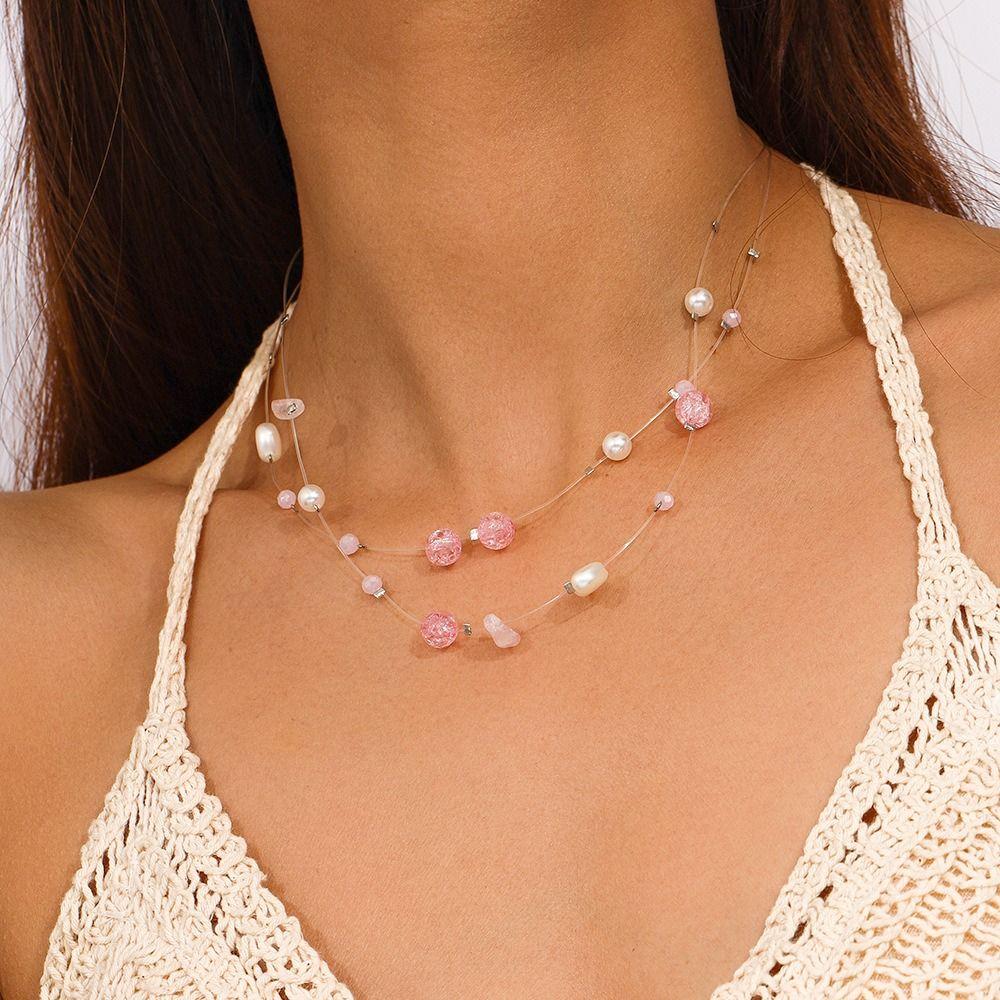 Hypoalergenní Přírodní Kámen Boho Korálky Bohemian Styl Nastavitelná Délka Choker Náhrdelník Vícevrstvé Dámské Šperky Svatba