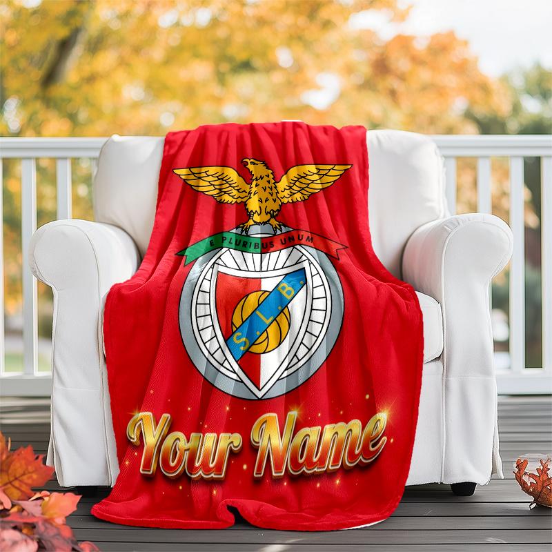 1pc Personalized Name B-Benfica Theme Blanket - Digital Print, Polyester, Cozy for All Seasons, Perfect for Outdoor, and Travel