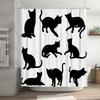 Animal Print Shower Curtains Set Polyester Waterproof Black Cats Silhouette Bathroom Decor Customizable Lengths