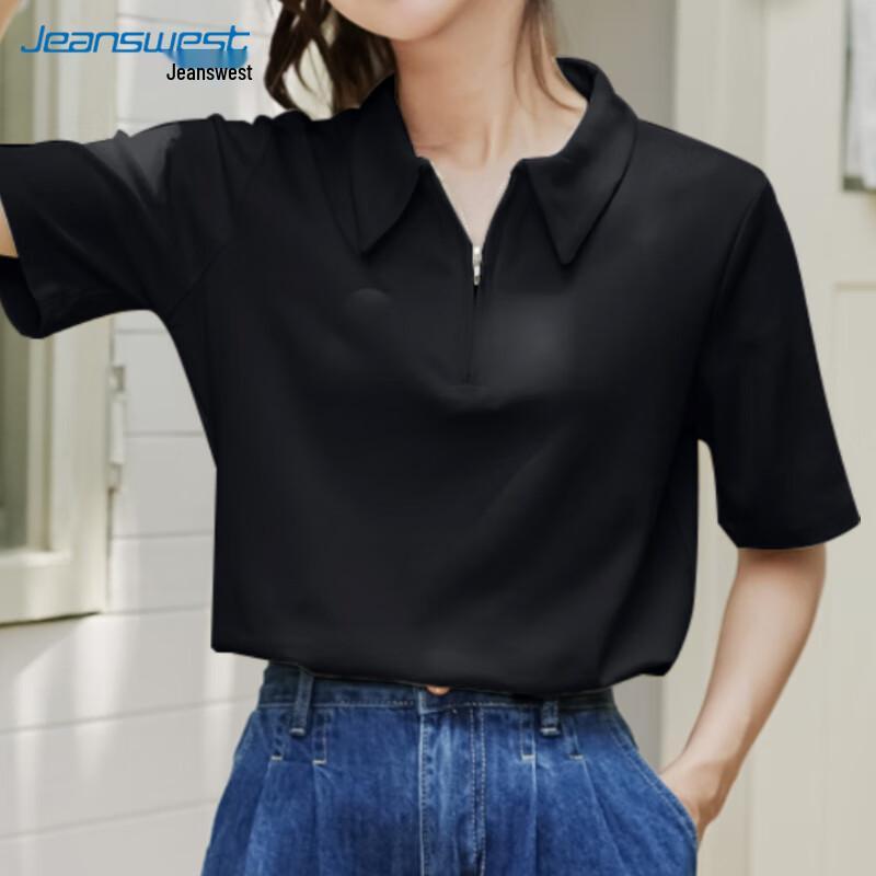 Женская ретро хлопковая футболка с полумолнией Jeanswest L