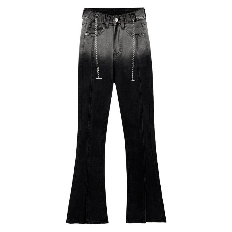 Gradual Change of Color Slightly Pull Jeans Women's Spring and Autumn Fat Mm Flared Pants High Waist Elastic Slim Slim Color Matching Flared Pants