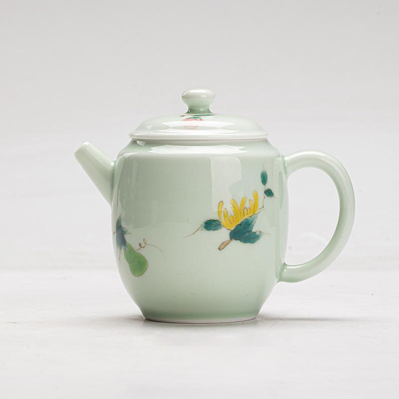 125 мл Зеленая глазурь Ручная роспись Тыква Будда Ручной чайник Ретро Заварник Чайник с ситечком Коллекция чайной посуды