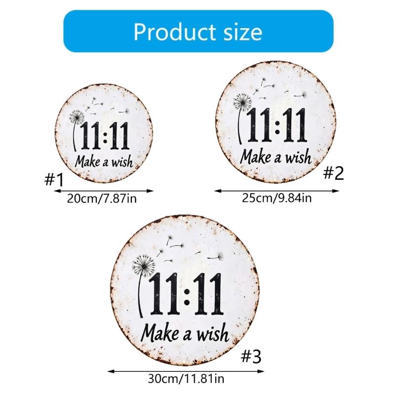 11:11 Make a Wishes Metal Tins Signs Retro Wall Art Decors with Dandelions Motifs Rustics Farmhouses Plaque for Wall Decorations