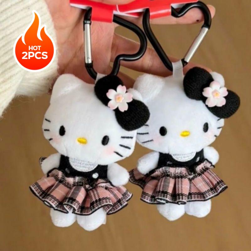 2pcs Hello Kitty Plush Kawaii KT Keychain Cute Pendant Backpack Hanging Charms Keyring Accessories Birthday Gift Toy