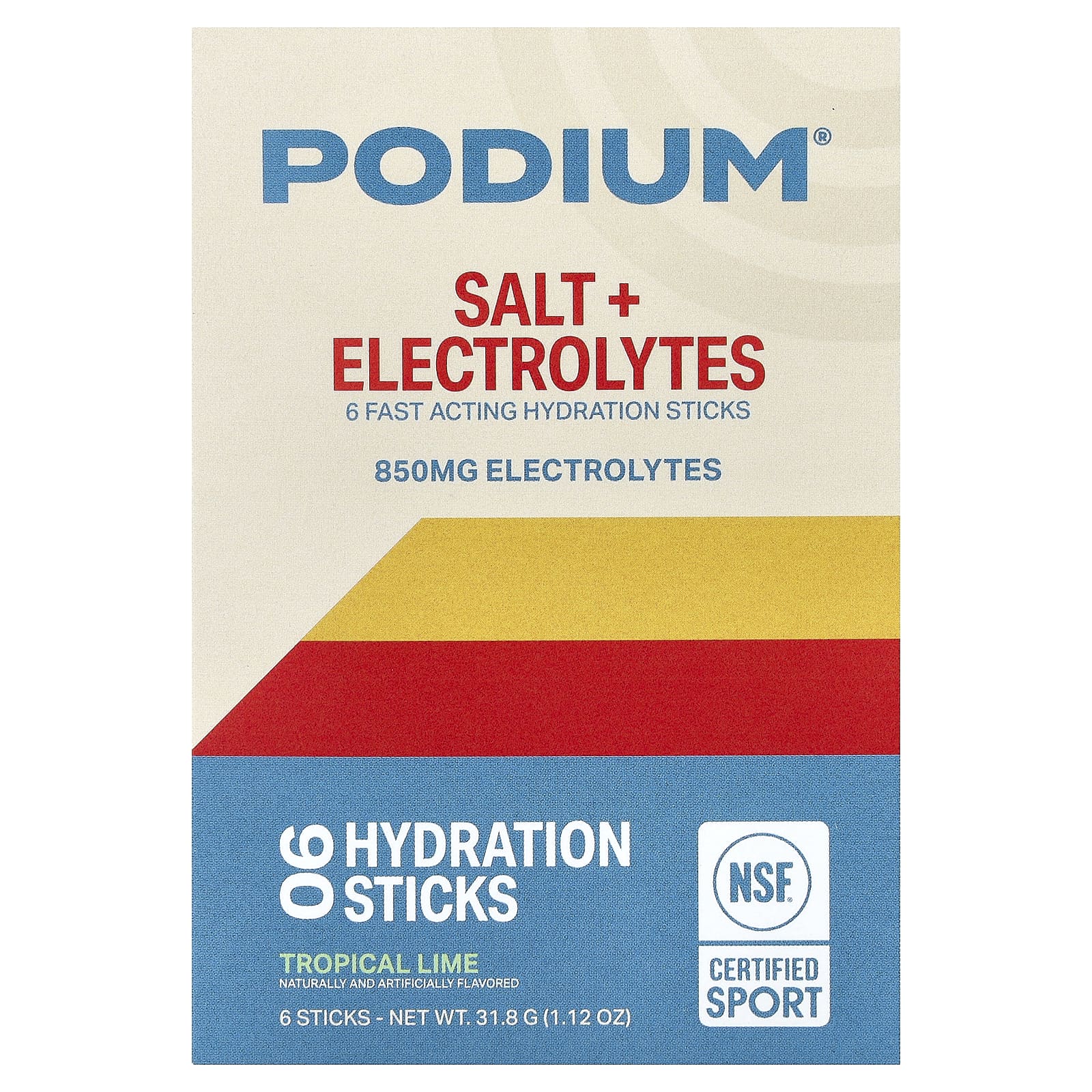 

Podium Nutrition, Salt + Electrolyte, Hydration Stick, Tropical Lime, 6 Sticks, 31.8g (1.12oz)