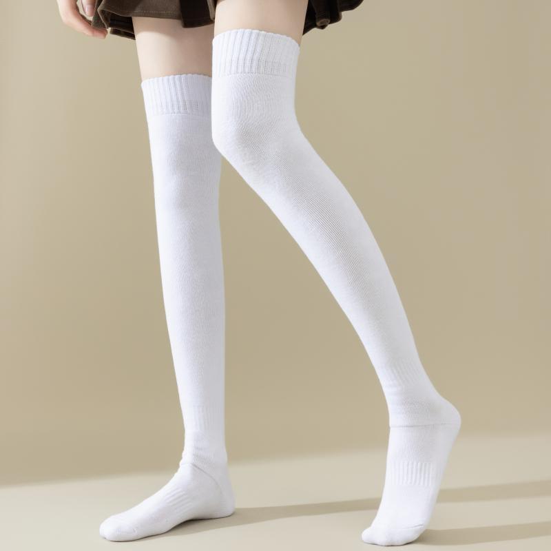 Korean Style Women's Fleece-Lined Over-the-Knee Socks - Thick, Warm Terry for Autumn/Winter