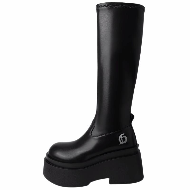 Fleece Spice Girl Elastic Skinny Tall Tube Thick Bottom Small Man Height Increasing Boots Skinny Martin Boots