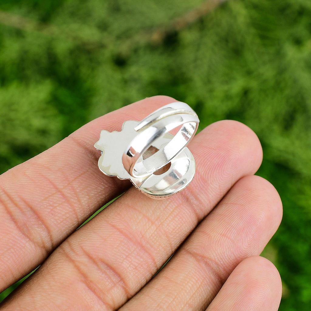 925 Sterling Silver Pear Natural Scolecite Bezel Multi Stone Flower Ring Jewelry