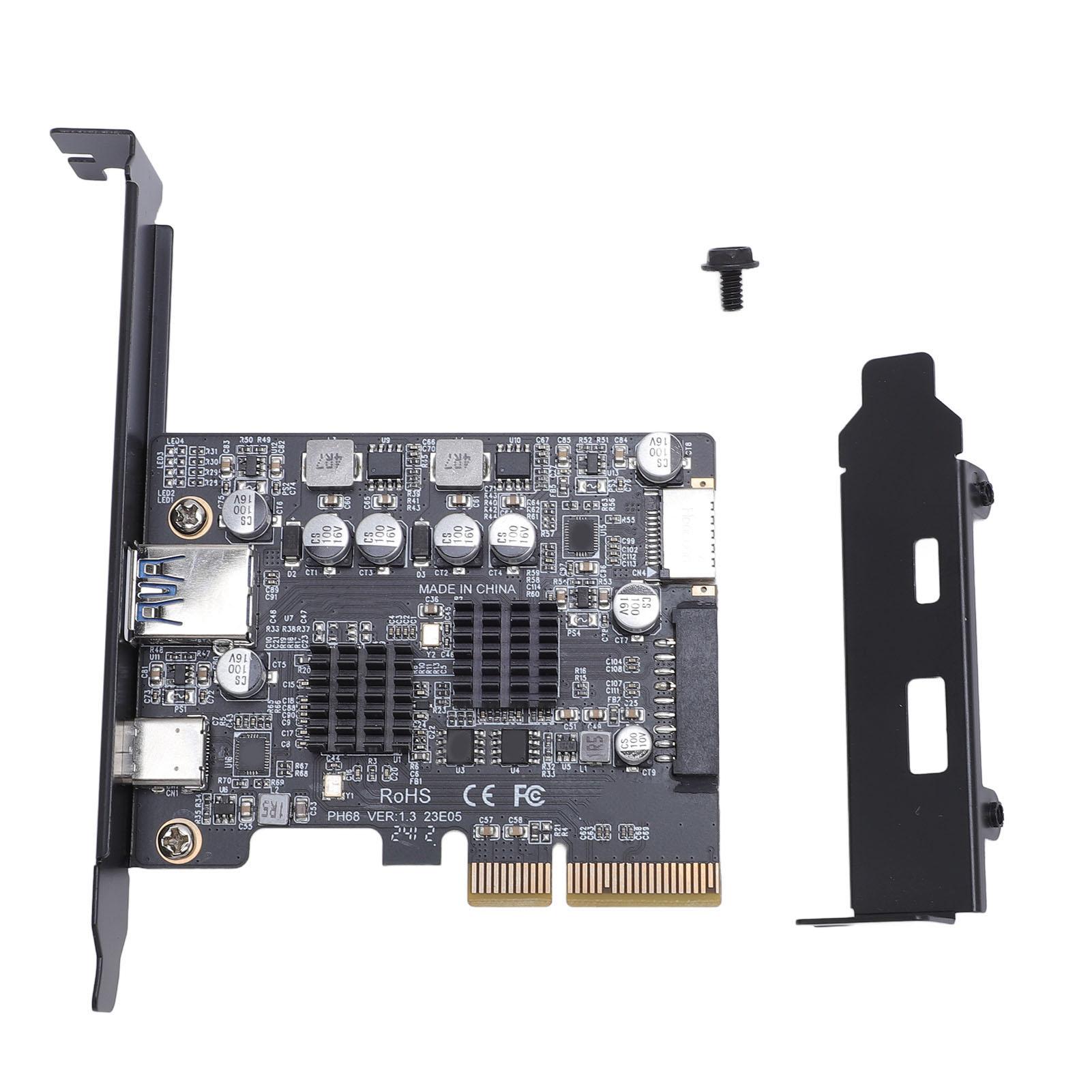 

PCIe to USB3.2 Expansion Card 10Gbps PCIe3.0 to USB3.2 Rear USB A Port Front Type C Port Type E