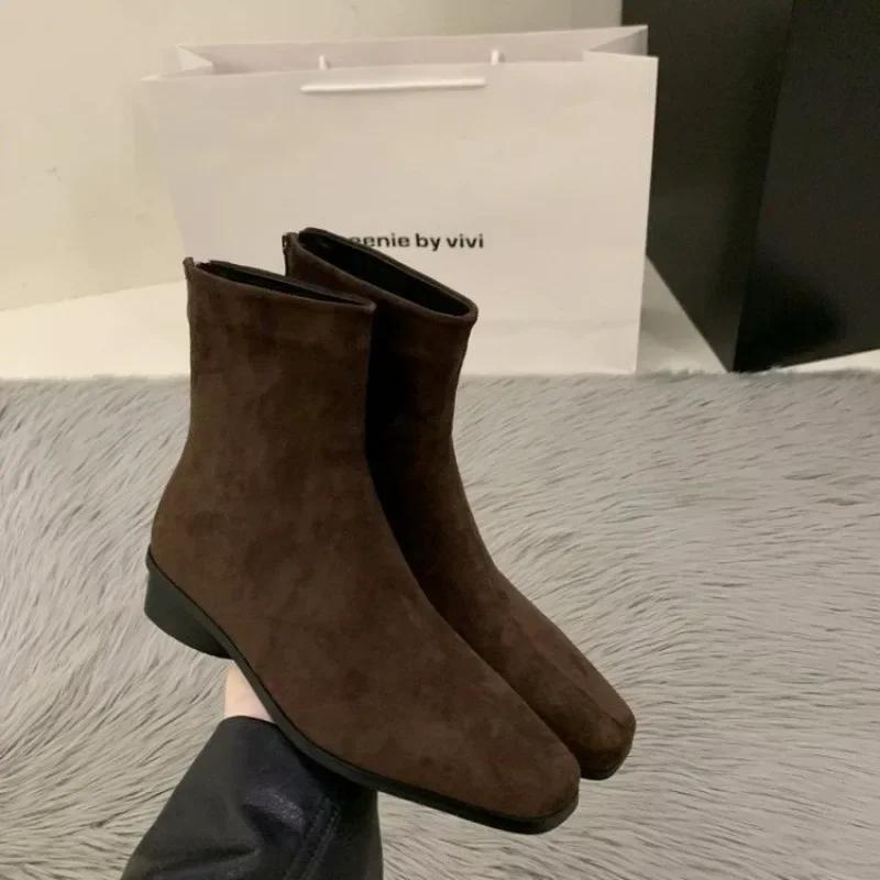Fashion Autumn New Women Fashion Suede Ankle Boots Top Quality Woman Back Zipper Low-Heeled Shoes Ladies Elegant Morder Short Boots
