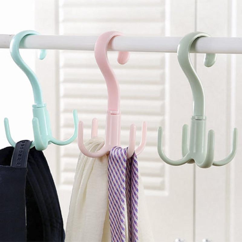 4 Hooks Clothes Rack Neck Tie Holder Space Saving Handbag Clothes Ties Bag Holder Shelf Clothes Shoe Hanger 360 Degrees Rotated Belt Closet