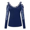 New Spring Autumn Women's Fashion V Neck Blouse Solid Color Off Shoulder Tops Long Sleeve Sexy Lace T-Shirt Slim Fit Blouses Tops