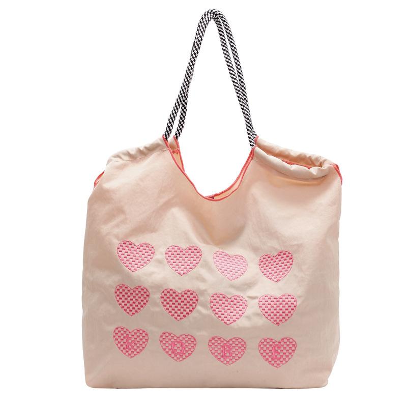 Bags Bags Women's 2025 New Japanese Cartoon Embroidery Thread Love Shoulder Bag Large Capacity Casual Versatile Commuter Bag