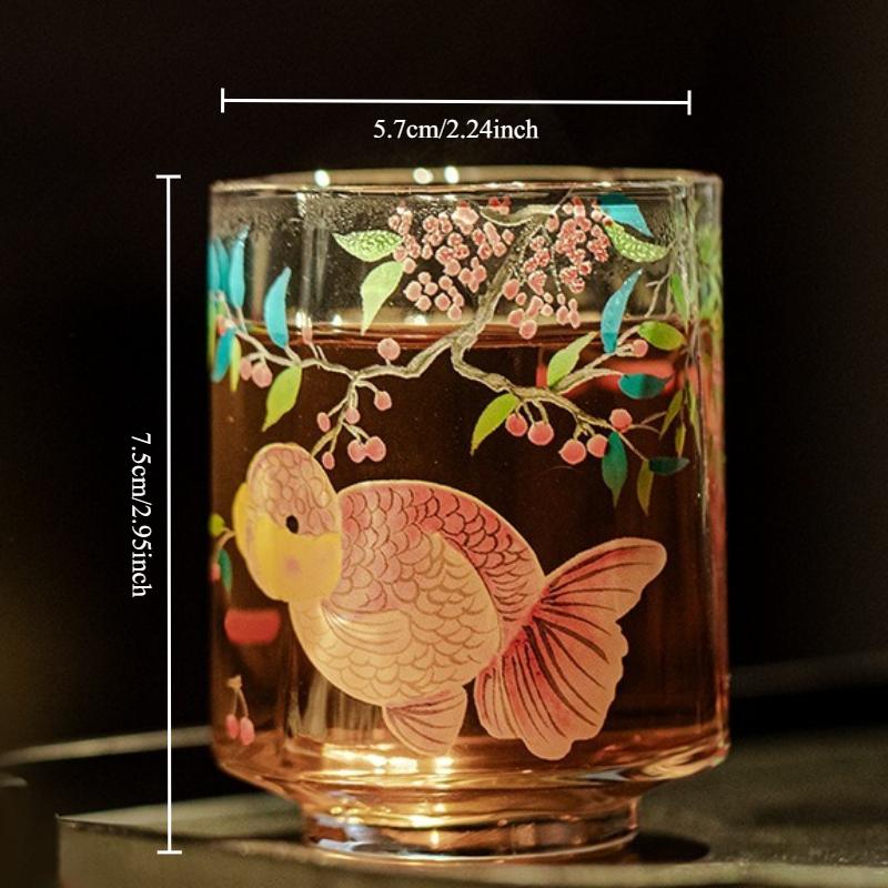

Glass Master Tea Cup Heat Resistant Transparent Lovely Fish Design Personal Tasting Cup for Women Green Tea Serving 130ml