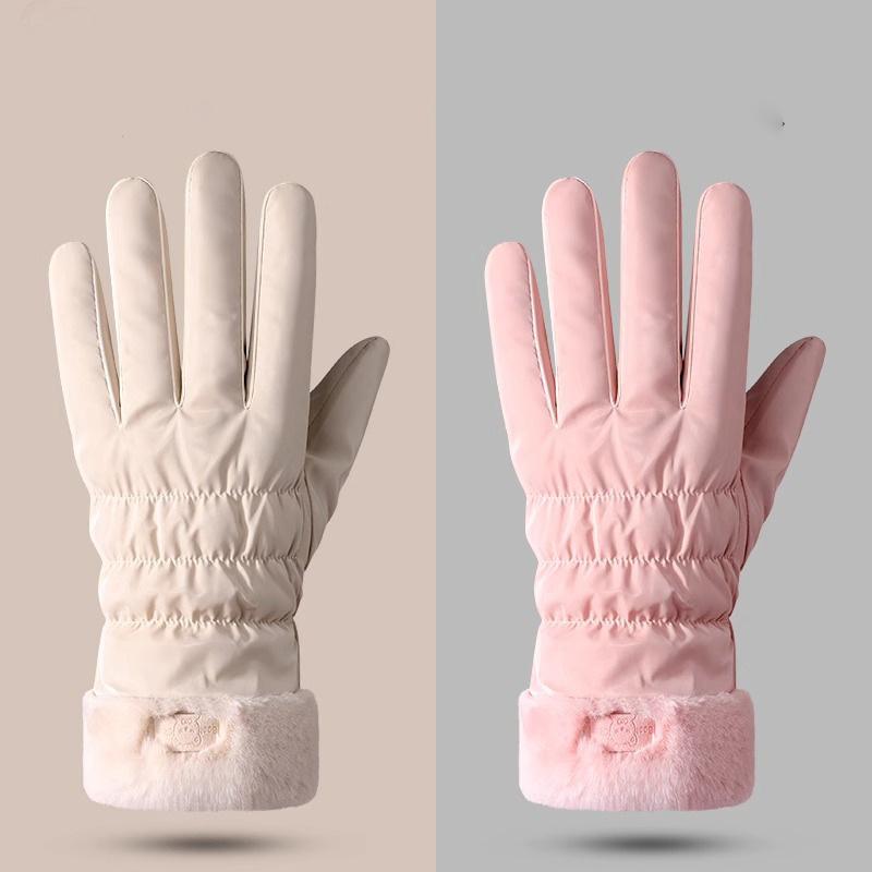 Women Winter Fleece Thickened Warm Plush Cotton Waterproof Touch-Screen Gloves For Outdoor Riding Mountaineering Ski Gloves