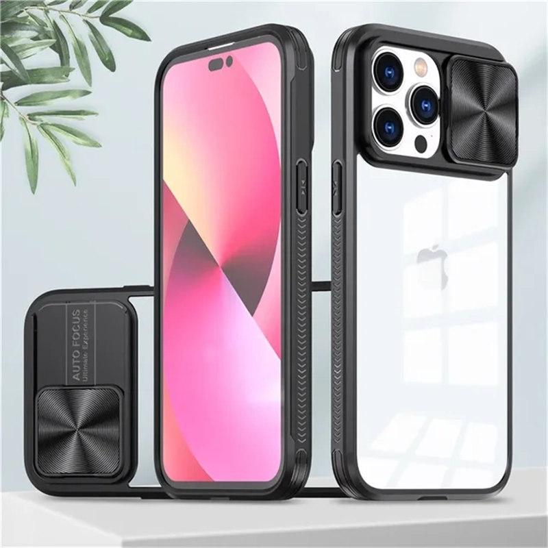 Slide Camera Lens Protection Phone Case For iPhone15 14 12 11 13 Pro Max XS Max XR X Soft Liquid Silicone Shockproof Clear Cover