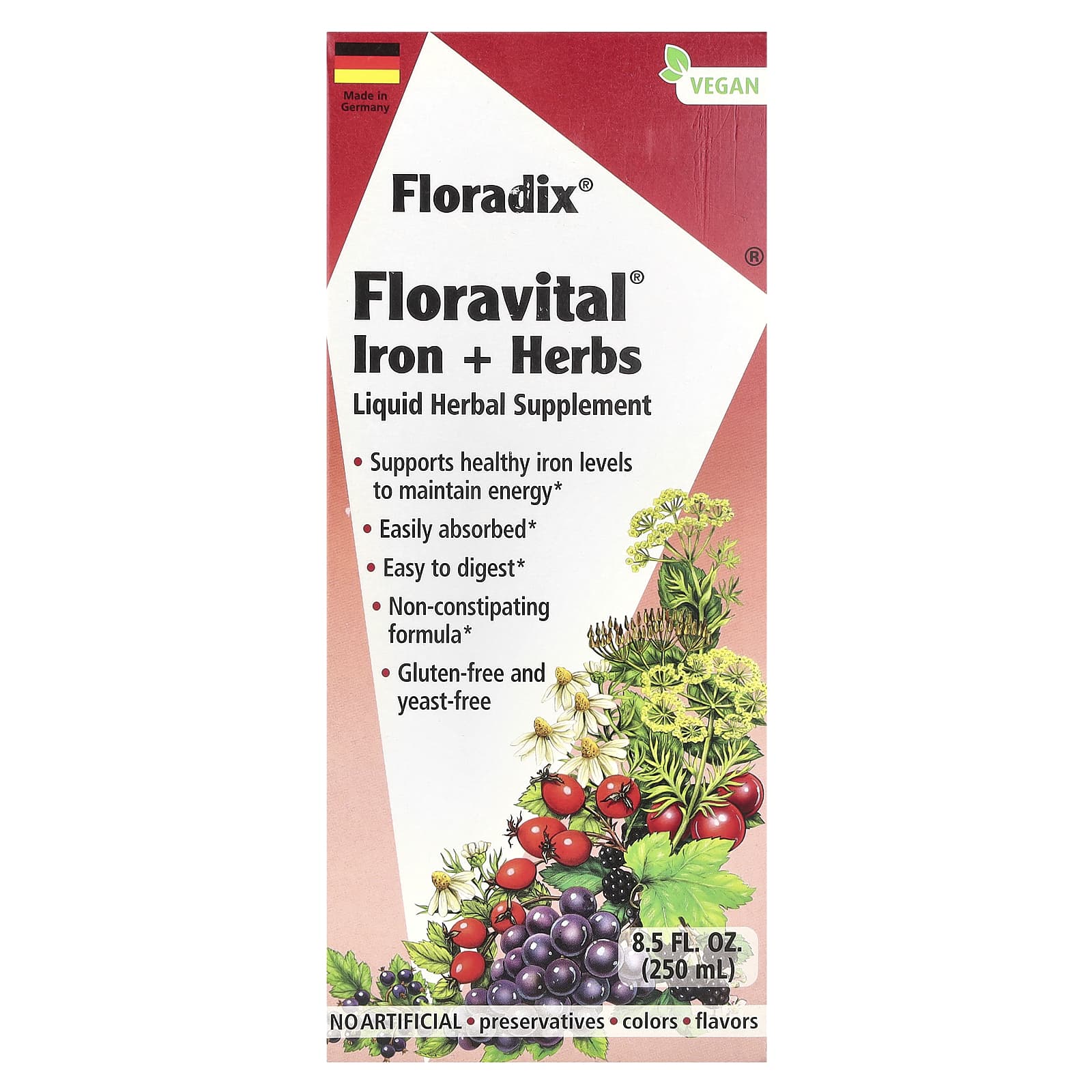 

Floradix, Floradix, Floravital Iron + Herbs, 8,5 рідких унцій (250 мл)