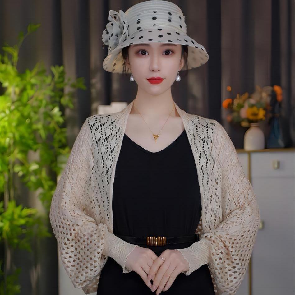 Summer fashion hollow-out knitted shawl women's thin solid color temperament versatile blouse bat sleeve knitted top