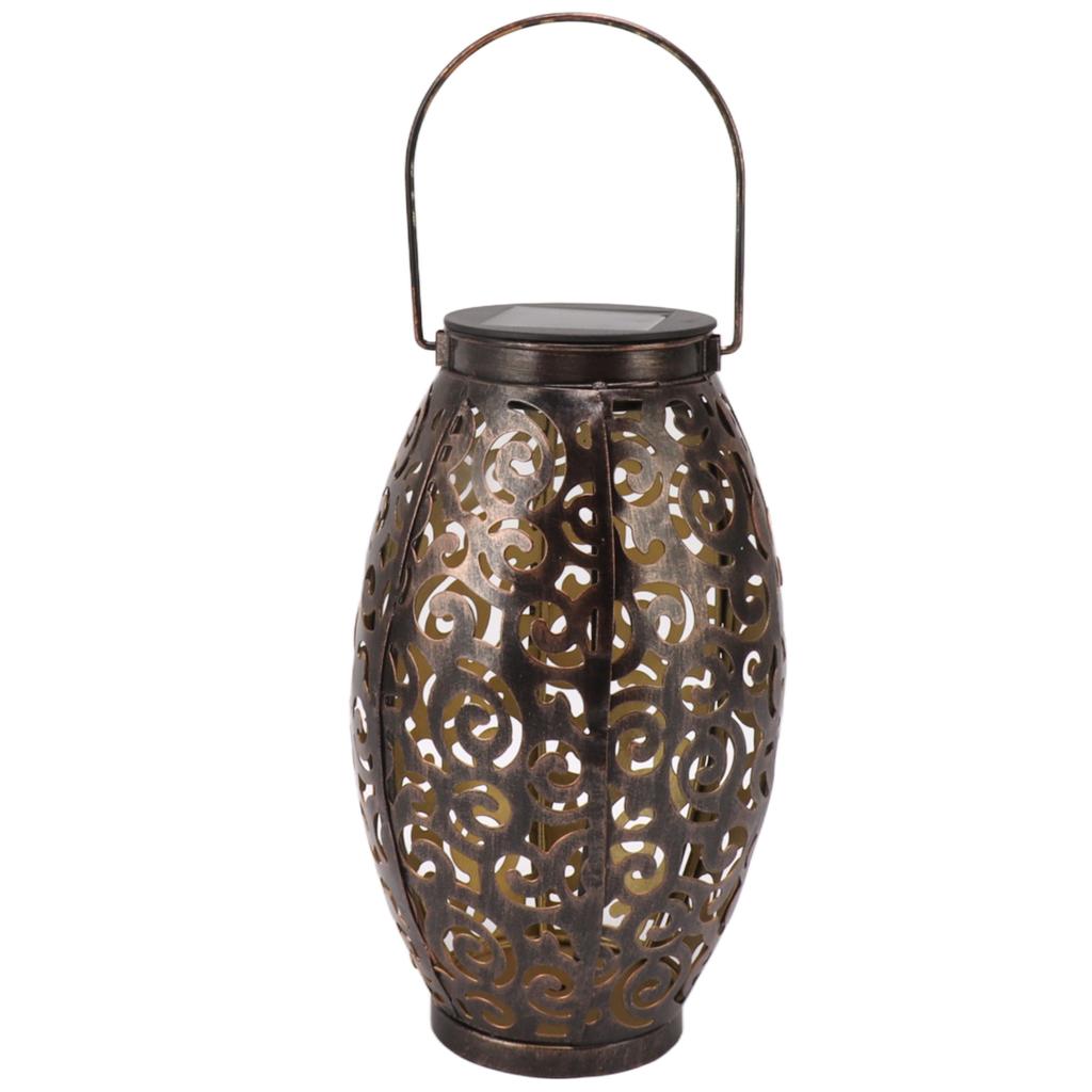 Outdoor Solar Lantern Elliptical Auspicious Clouds Pattern LED Solar Lamp with Handle for Garden Courtyard Decoration