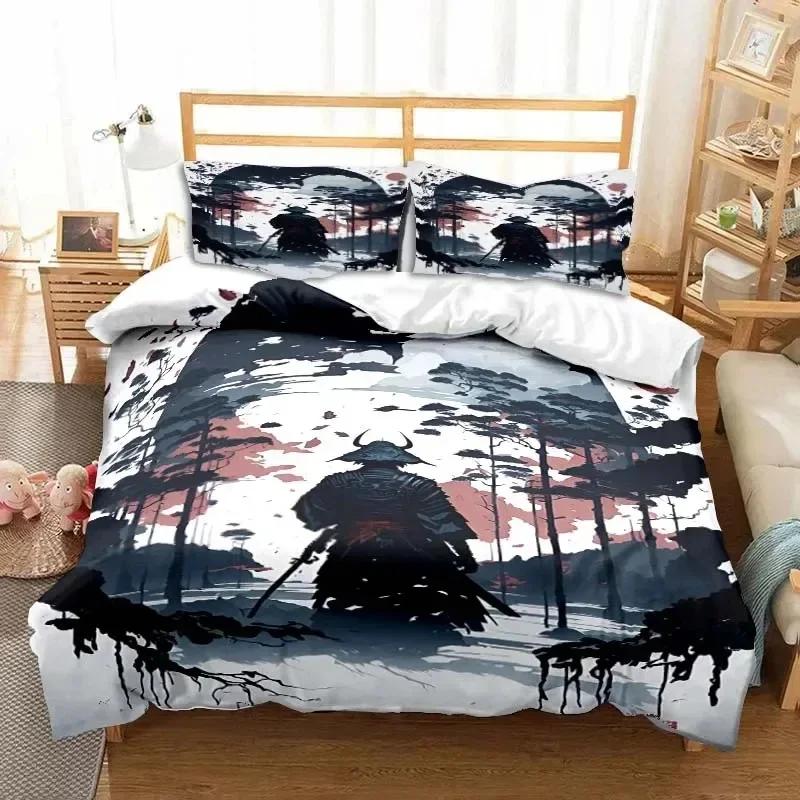 Japanische Samurai Bettwäsche Set Weiches Bettbezug Set Männer Teenager Schlafzimmer Einzel Doppel King Size Bettbezug Kissenbezug Jungen Geschenk
