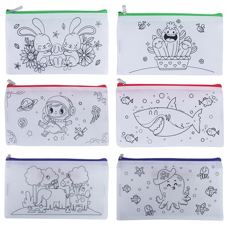 Pen Bag Non Woven Fabric Stationery Colored Zipper Bags Suitable for Children Graffiti Cartoon Pattern Portable Storage Bag TMZ