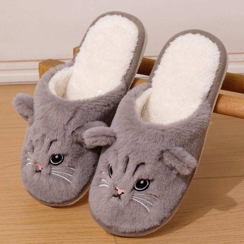 Cute Cat Slippers Women's Plush Slippers Cartoon Kitten Pattern, Warm Indoor House Shoes for Autumn and Winter, Unisex Soft Slippers, Couple Slippers