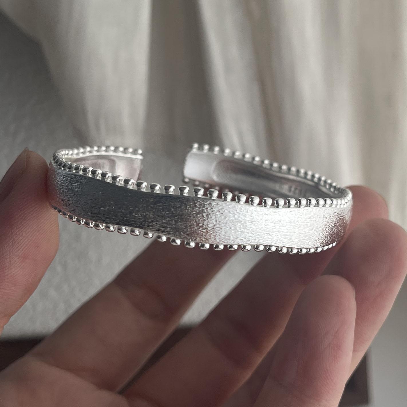 100% Solid 925 Sterling Silver Retro Bracelet for Women Men Vintage Handmade Smooth Bracelet Birthday Gift