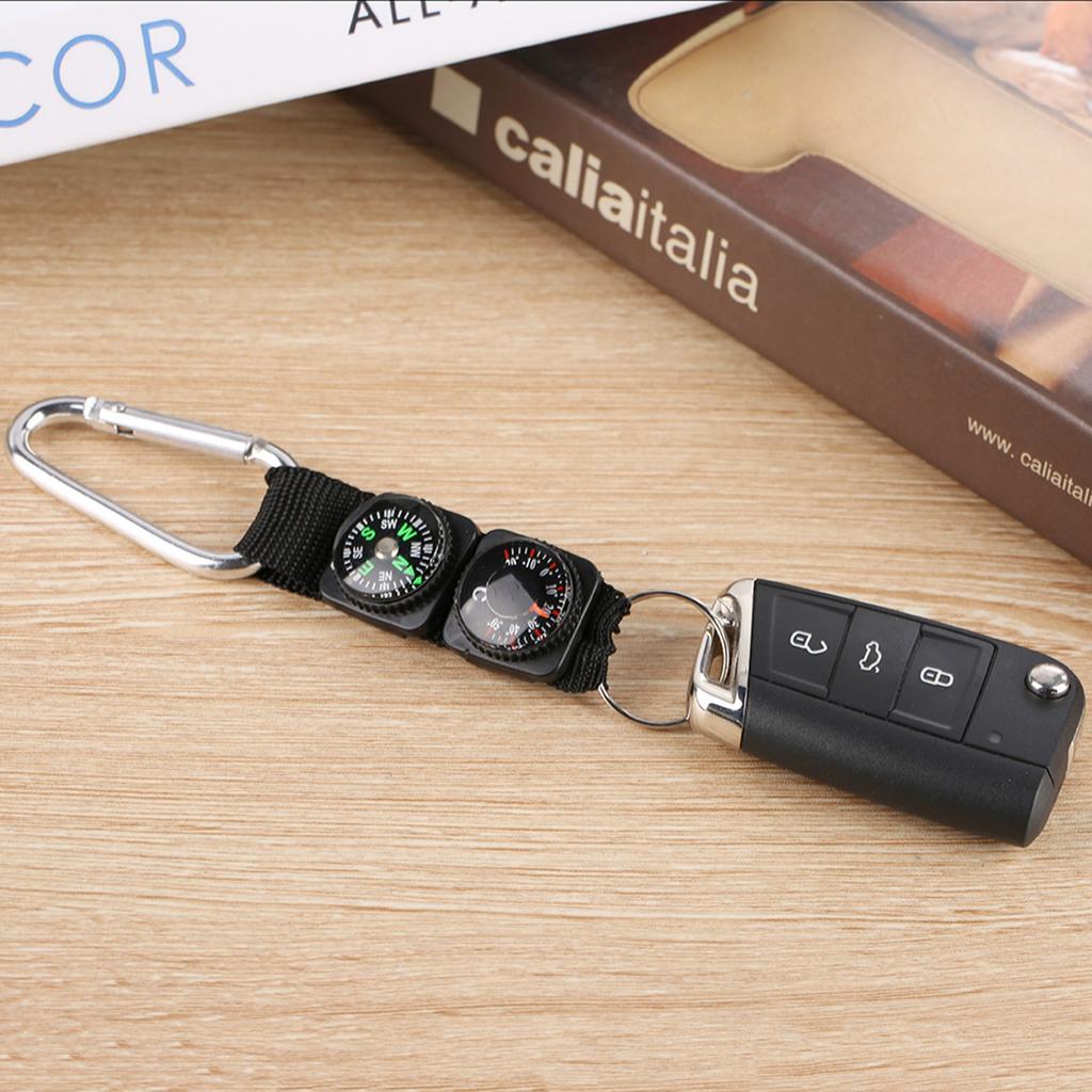 Multifunction Waterproof Mini Portable Thermometer Compass Key Ring for Outdoor Camping Hiking