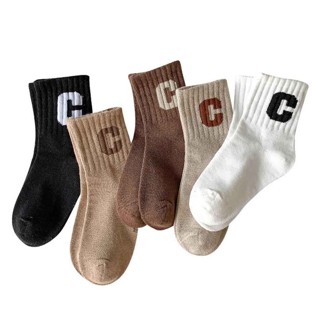 Children Socks Mid Calf Combed Cotton Warm Stylish C Letter Kids Socks for Autumn Winter