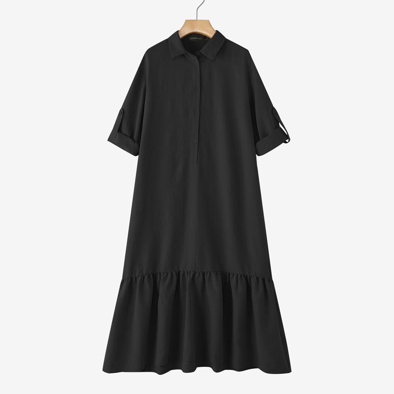 ZANZEA Women Loose Casual Turn Down Collar Long Sleeve Long Shirt Dress