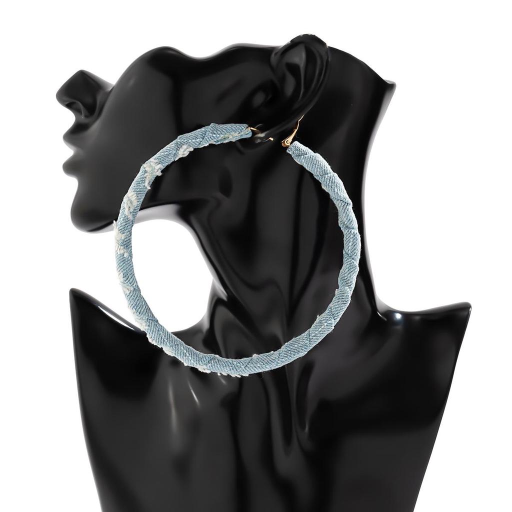 Vintage Denim Print Hoop Earrings: Retro Cross-Border Fabric Studs for Women