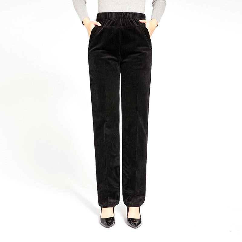 Cordhosen für Damen, Elastischer Bund Gerade Streifen Samt Mittleren Alters und Ältere Locker Lässig Winter Verdickt Oberbekleidung Mutter Plus Samt