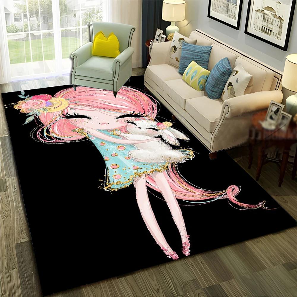 3D Cute Ballet Girl Ballerina Fairy Cartoon Carpet Rug for Home Living Room Bedroom Sofa Doormat Decor,Child Non-slip Floor Mat