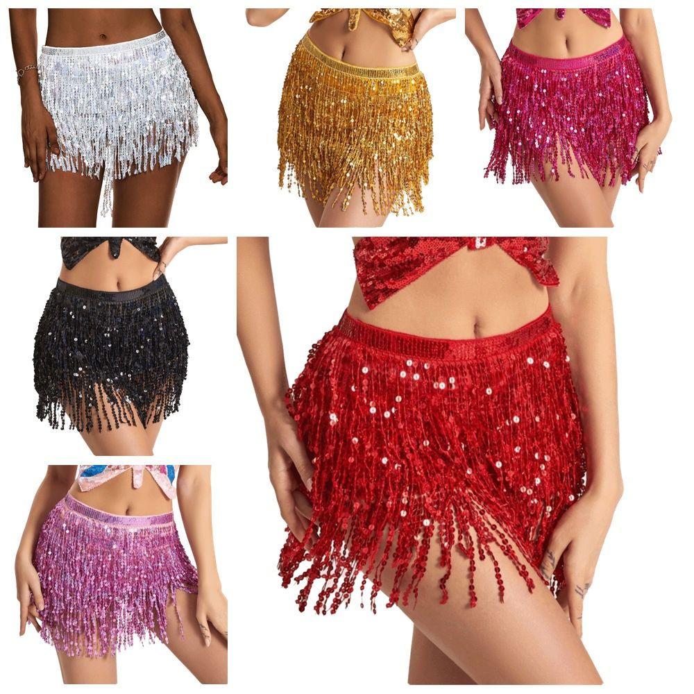 Dress Belly Dance Waist Chain 4-Layer Tassel Hip Scarf Latin Dance Hula Short Skirt Carnival Party