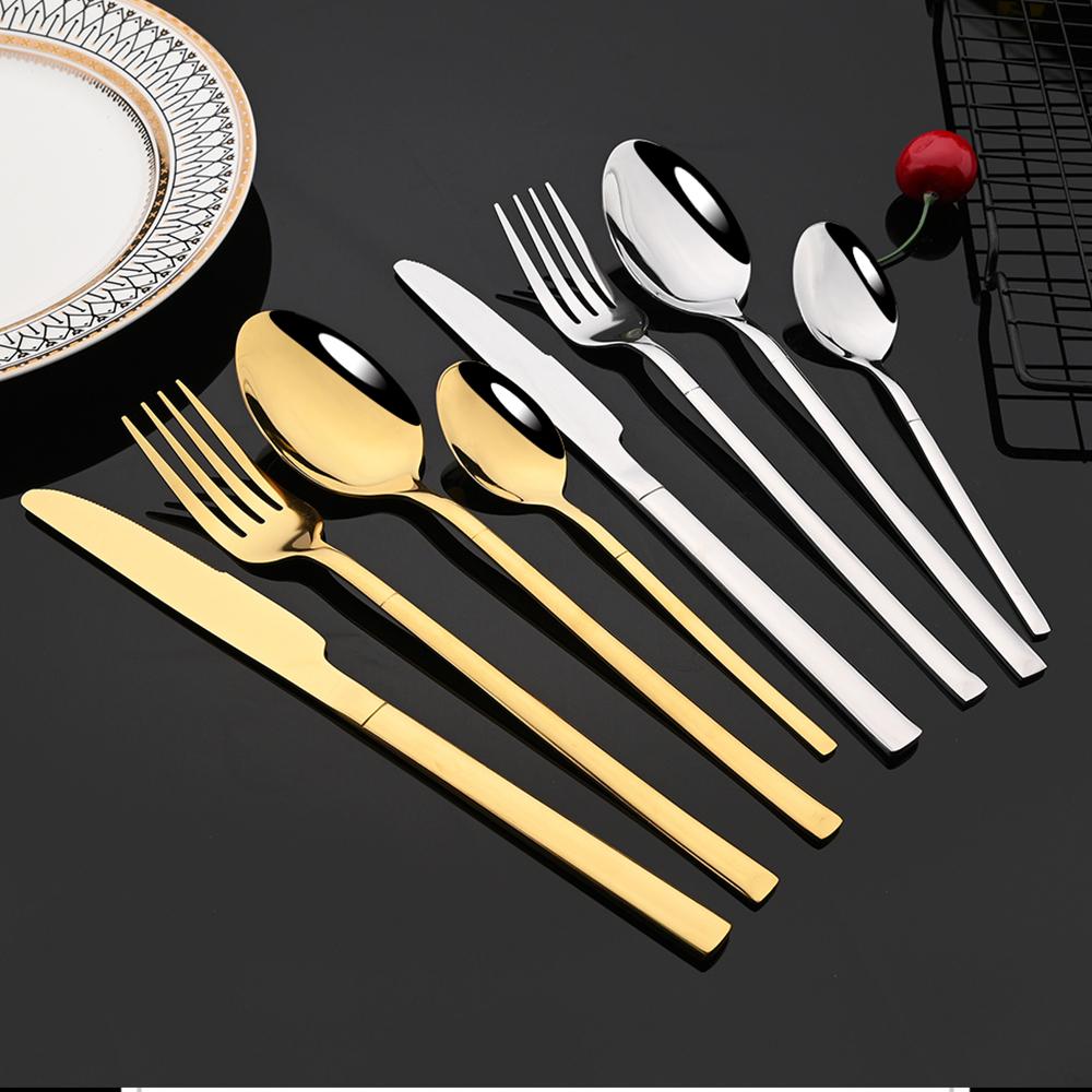 24 ks Moderní jídelní sada Nerezová sada nádobí Modrá Zlatá Nůž Vidlička Lžíce Čajová lžička Kuchyňská sada příborů