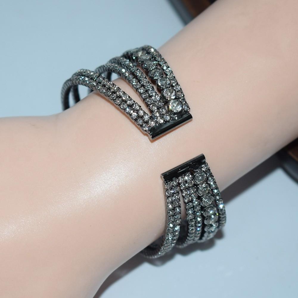 Zinc Zinc Alloy Multi-layer Rhinestone Cuff Bracelet Irregular Silver Wrist Circle Couple
