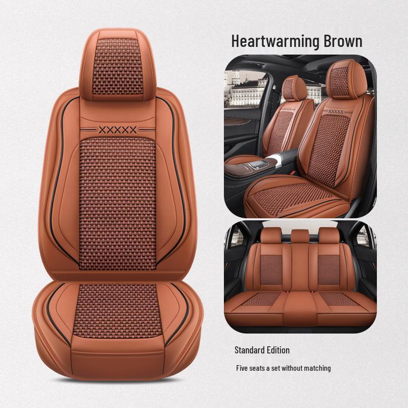 BS38 Ice Silk Leather All-Season Car Seat Cushion - Universal Fit for SUV, Sedan, Pickup, Off-Road Vehicle.