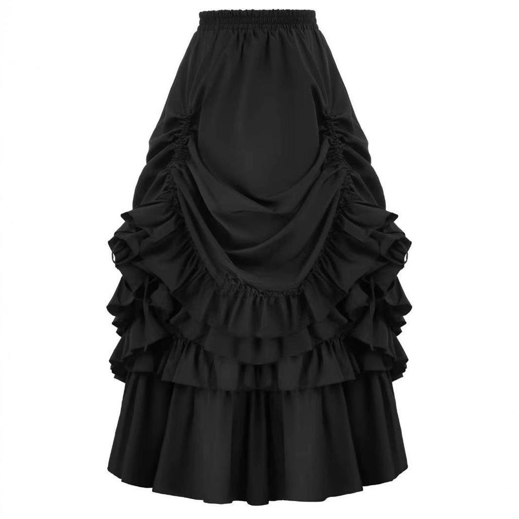 2024 Autumn Retro Gothic Victorian Irregular Adjustable Midi Skirt