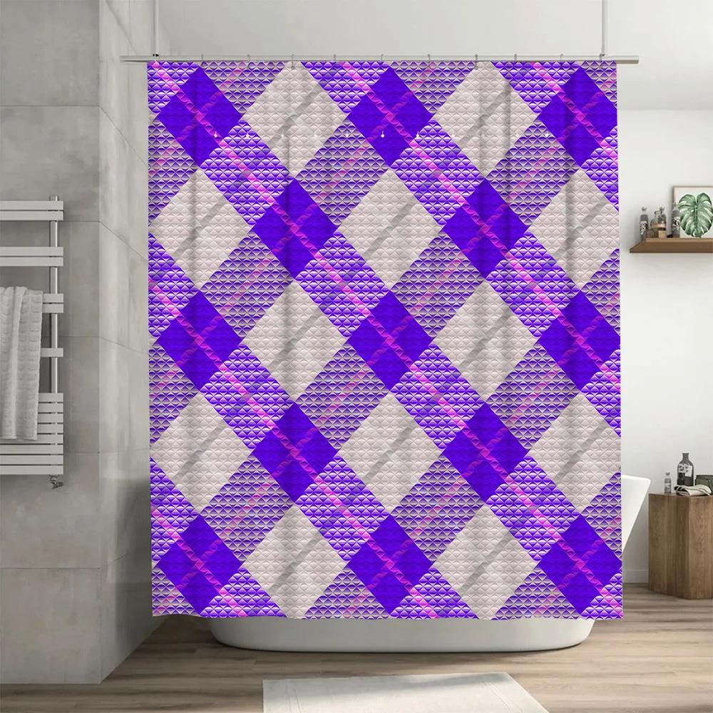 Geometric Pattern Shower Curtain Modern Decor Bathroom Accessories in Multicolor Black Pink Fabric for Home Decoration