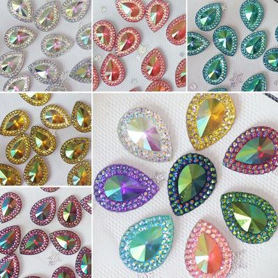 Handmade Flatback Applique AB Colorful Resin Ornament Glitter Water-drop Rhinestone Crystal Stones