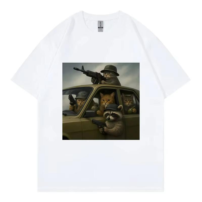 Funny Cat Gang Graphic T Shirts Men Women Vintage Fashion Short Sleeve T-shirts High Quality Cotton Oversized T-shirt Streetwear