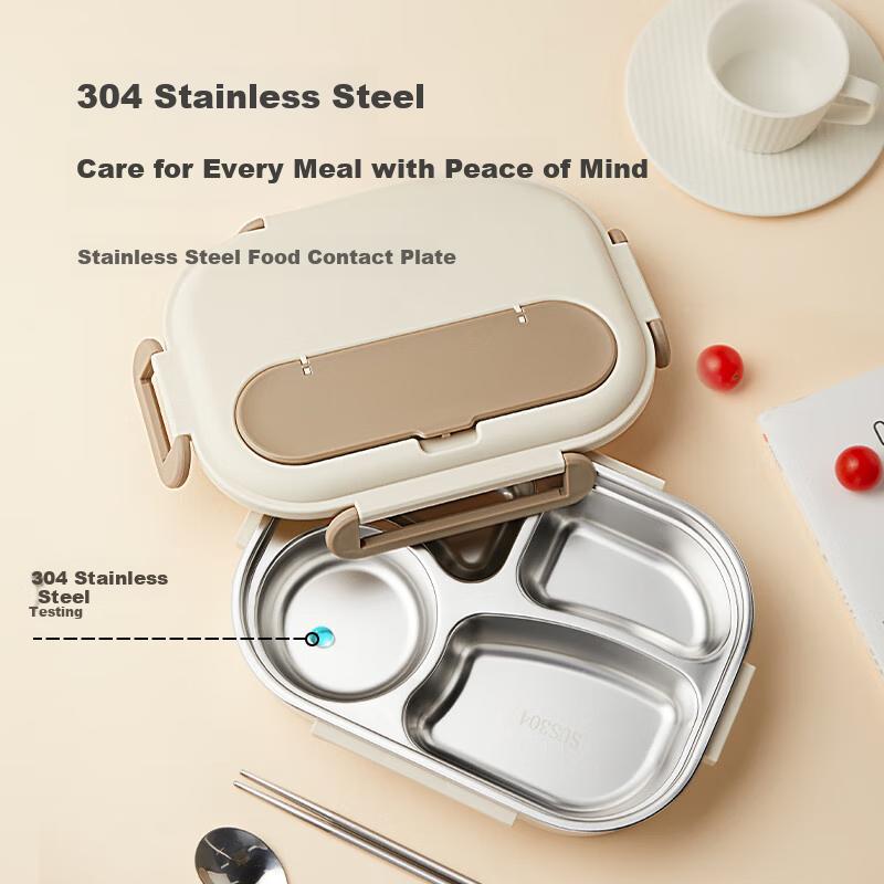 Lunch Box, Office Worker's 304 Stainless Steel Bento Box, Elementary School 's Microwave-Safe 4-Compartment 1.5L Lunch Box with Chopsticks And Spoo