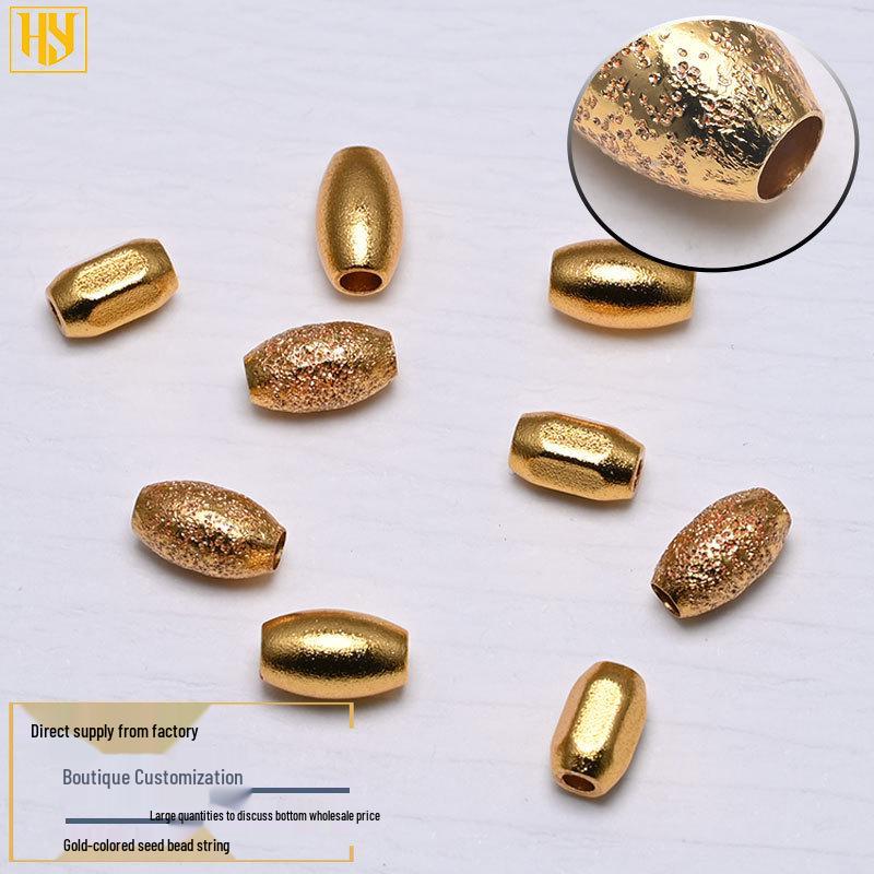 Copper-Plated 24K Gold Frosted Oval Beads for Handmade Jewelry