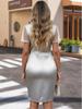 Robe de soirée en maille floquée à col en V pour femme: Robe Élégante à Manches Courtes et Taille Haute pour Boîte de Nuit et Banquet