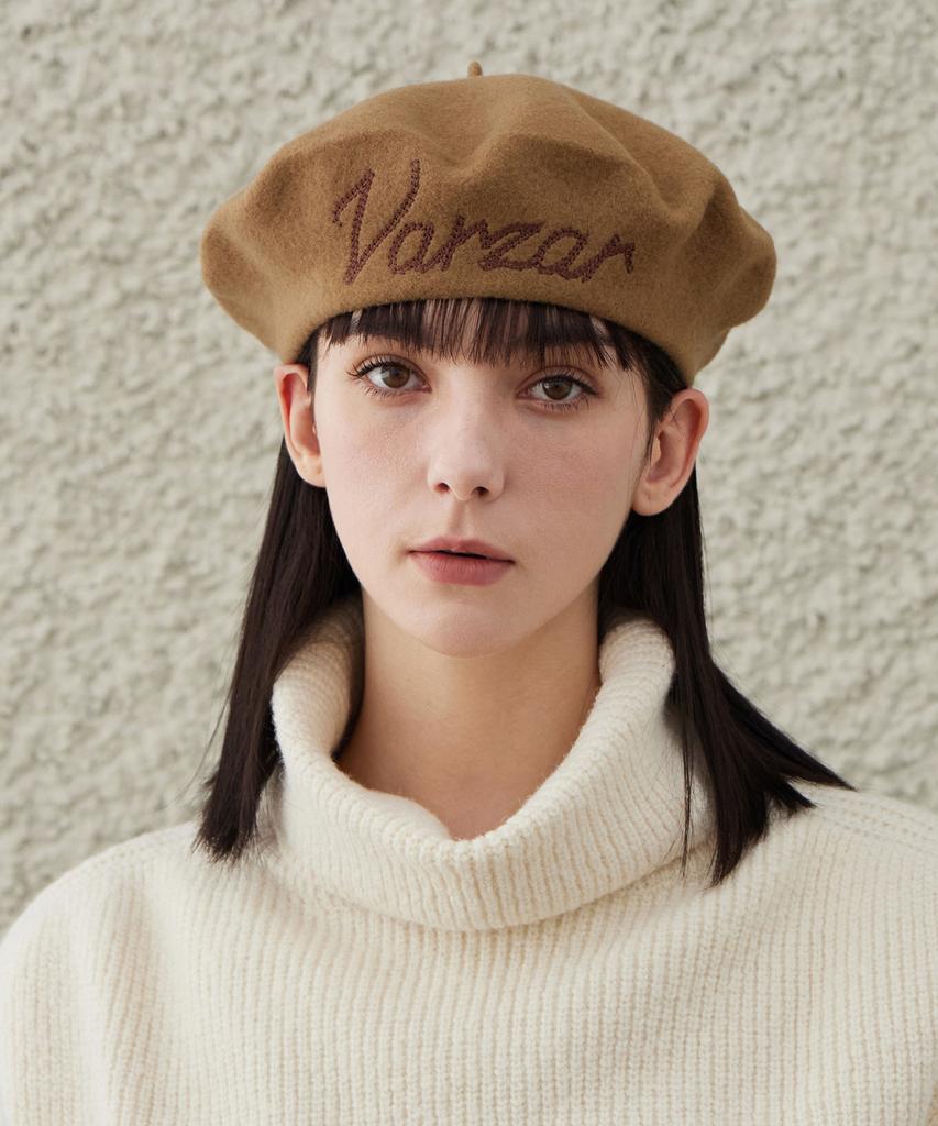 Bajal Cursive Logo Wool Beret Camel