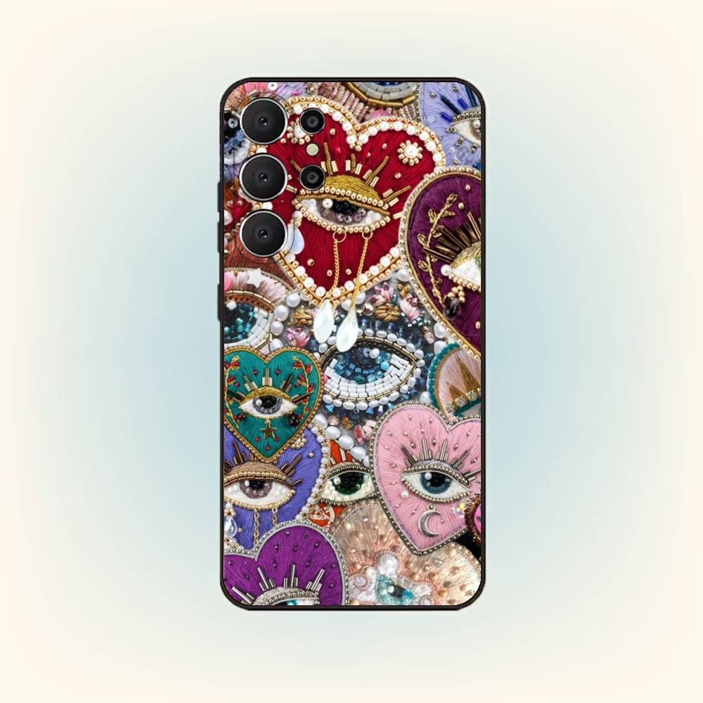 Lucky Eye Blue Evil Eyes Phone Case For Samsung S26,S25,S24,S21,S22,S23,S30,Ultra,S20,FE,Lite,10,9,Black Cover