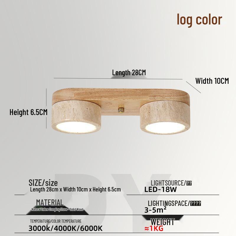 Yellow Travertine LED Ceiling Light - Mid-Century Wabi-Sabi Cream Style for Hallway and Entrance.