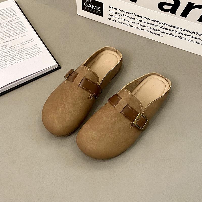 Lazy People Pedal Flat-bottomed Bag Head and Half Slippers for Women To Wear New Year's Spring and Autumn New Fashionable Soft Casual Single Shoes