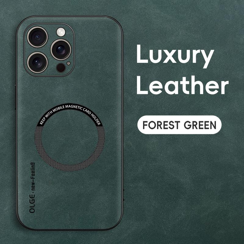 Capa de Celular Magnética de Couro Para iPhone 17 16 15 14 13 12 11 Pro Max Air Plus 16E Para Capa de Carregamento Magsafe Para iPhone 17 Pro Max