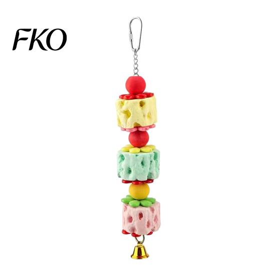 Parrot Beak Grinding Stone Stone, Bird Chew Toy with Bell And Colorful Beads, Enrichment Toy, Cage Accessory for Budgies Cockatiels Small A